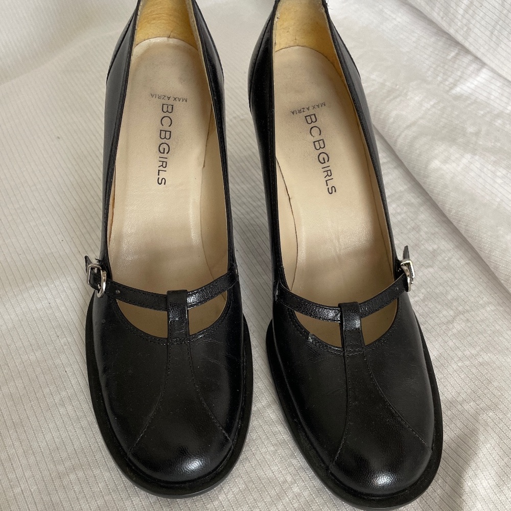 BCBG Girl Black Leather baby doll style heels